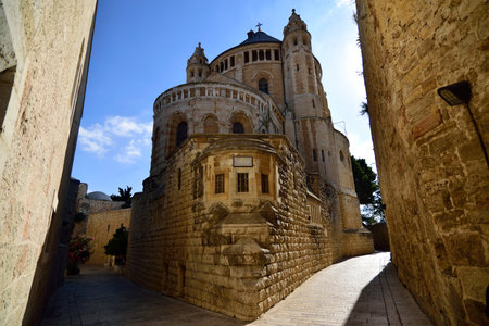 Medieval building of Dormition Abbey in old city of Jerusalem.