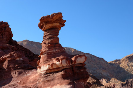 Red sandstone mushroom, Eilat Mountains in Israel.の写真素材