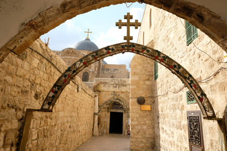 Arch at Station 9 on Way of the Cross near Coptic Patriarchate in Old City of Jerusalem.の写真素材