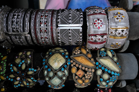 Traditional jewelry in souvenir store, Old City of Jerusalem in Israel.の写真素材