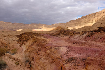 Scenic volcanic landscape of Small Crater in Negev desert, Israel.