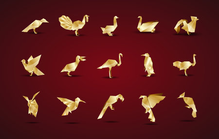 gold origami bird setのイラスト素材