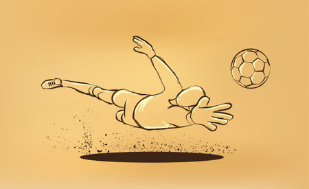 goalkeeper tries to catch the ball. sketch on the old paperのイラスト素材