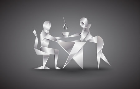 silver origami girl serves coffeeのイラスト素材