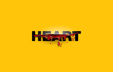 Heart. text cut with the blood template. Yellow backgroundのイラスト素材
