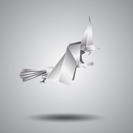 witch on a broomstick, silver origamiのイラスト素材