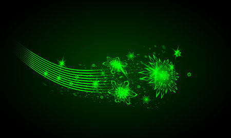 Christmas Background. Green neon abstract snow illustrationのイラスト素材