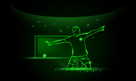 football player celebrating a goal, neon styleのイラスト素材