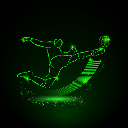 Football player, kick in flight, sport neon illustration.のイラスト素材