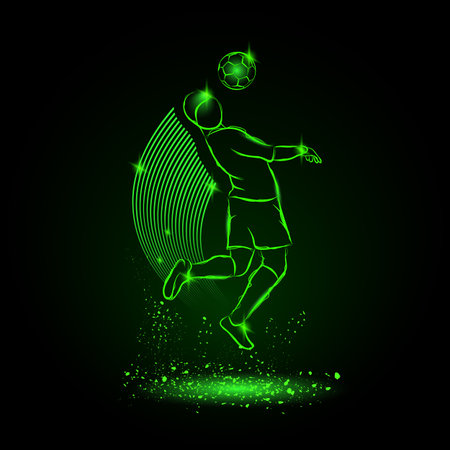 Football. Drop-kick by head. Neon style. Sport neon illustration.のイラスト素材