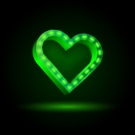 Happy Valentine's Day. Neon 3d heart banner with illumination.のイラスト素材