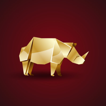 vector golden origami rhinoのイラスト素材