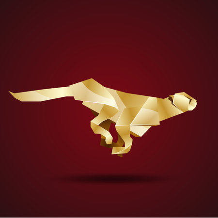 vector golden origami jaguarのイラスト素材