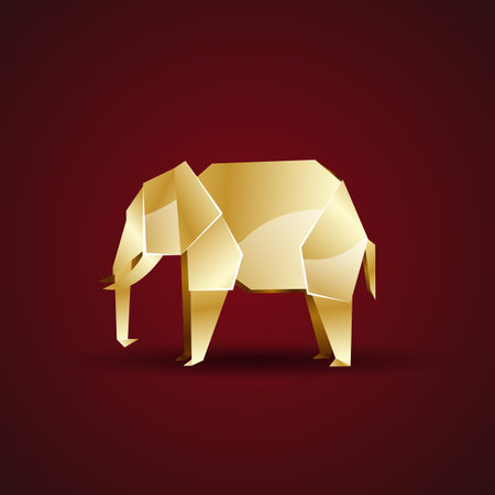 vector golden origami elephantのイラスト素材