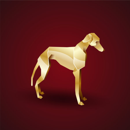 vector golden origami dog. beagleのイラスト素材