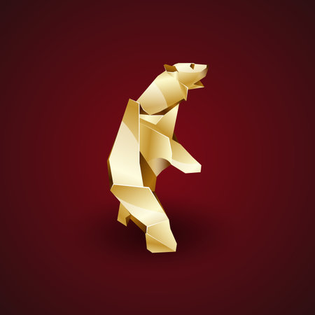 golden origami polar bear on his hind-legsのイラスト素材