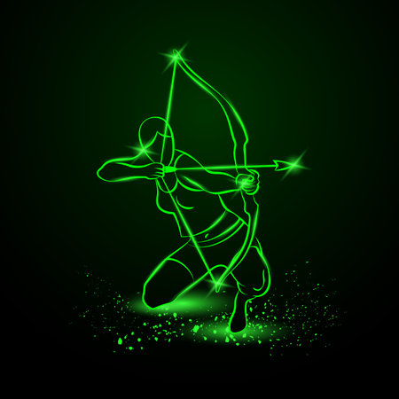 Archer with bow. Neon illustration.のイラスト素材