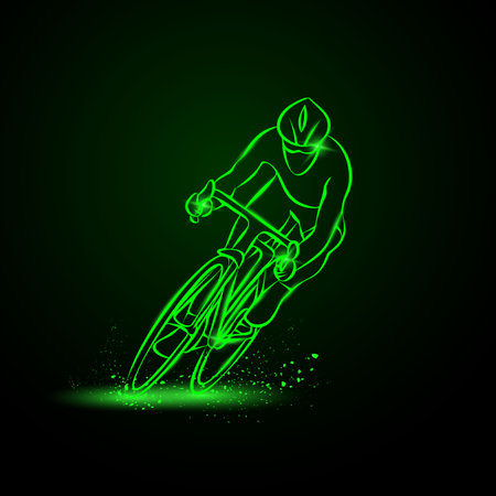 Cycling race. Front view. Vector neon illustration.のイラスト素材