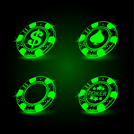 Set of poker chip. Neon vector illustration.のイラスト素材