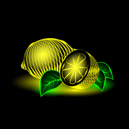 Neon lemons with leavesのイラスト素材