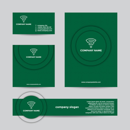 Abstract green background with round shadows. Vector branding set of banners and business card.のイラスト素材