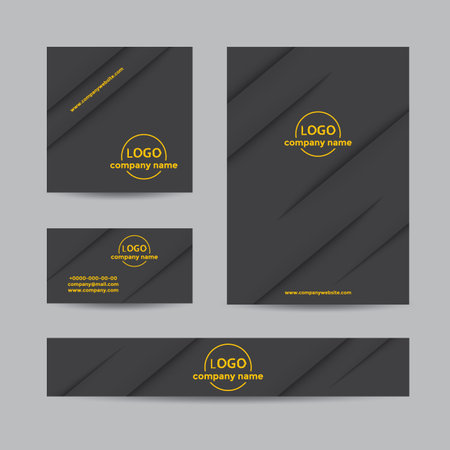 Abstract corporate set of business card, cover, and banner. Vector black material design background for company branding.のイラスト素材