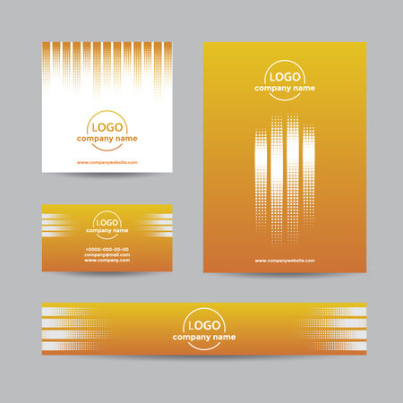 Abstract halftone corporate set of business card, cover, and banner. Vector yellow background for company branding with dots.のイラスト素材