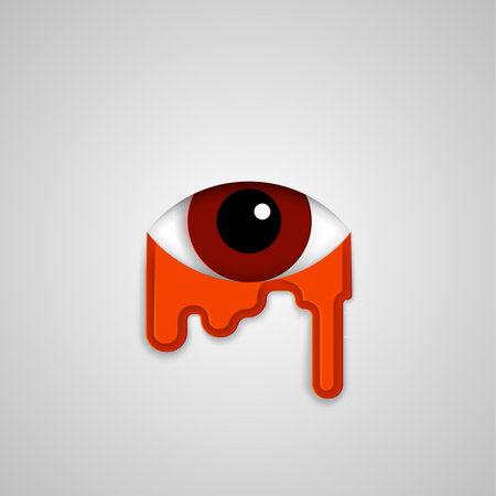 Red eye and blood, flat style minimalistic illustration. Paper cut icon with the human eye and tears of blood.のイラスト素材
