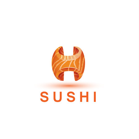Sushi logo template. The letter H looks like a fresh piece of salmon fish.のイラスト素材