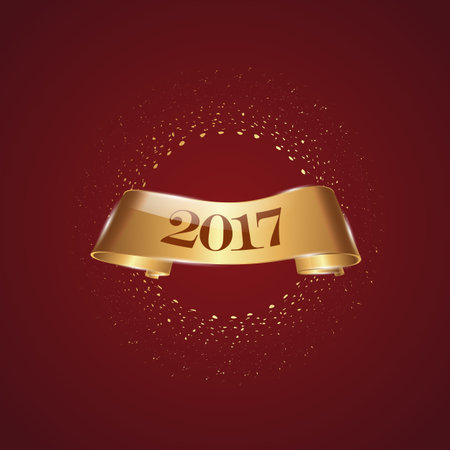 Gold Ribbon New Year template with text 2017のイラスト素材