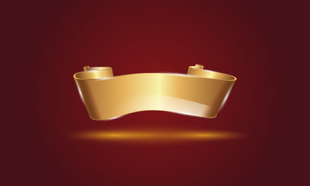 Gold Ribbon template. Metallic 3d gold banner for sale.のイラスト素材