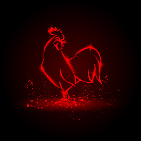 Red neon rooster on a black background.のイラスト素材