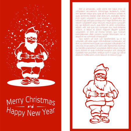 Christmas card set with a  white Santa Claus on a red background. Template for the New Year party.のイラスト素材