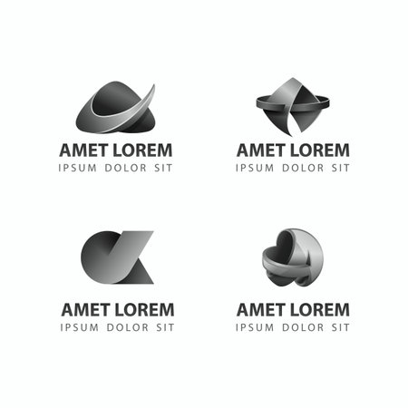 Black and white abstract logo template. Monochrome 3D logos set  for business cards and corporate identity. A letter symbol.のイラスト素材