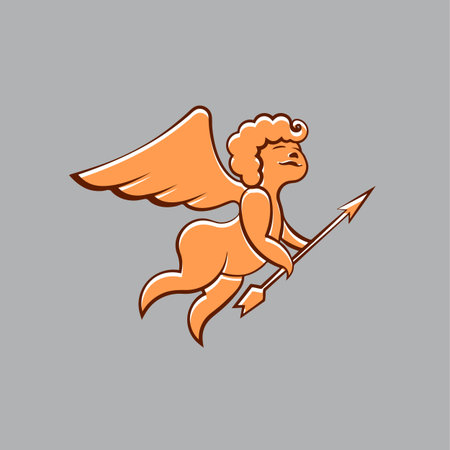 Cupid with an arrow on a gray background. Vector Amor illustration for a card on Valentine's Day. Wedding decoration with an angel.のイラスト素材