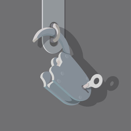 Old open padlock with the key in the keyhole. Vector flat style illustration. Opened lock.のイラスト素材