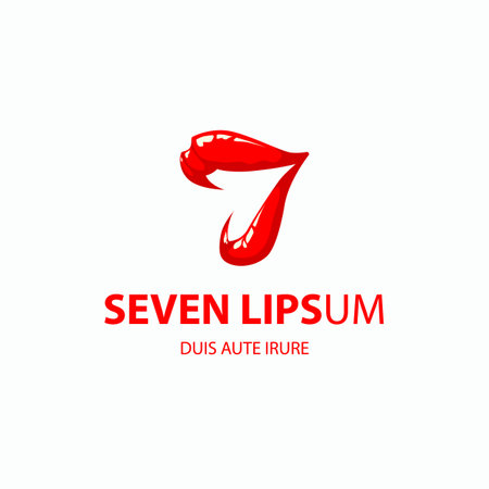 Red open female lips logo on a white background. It looks like the number seven.のイラスト素材