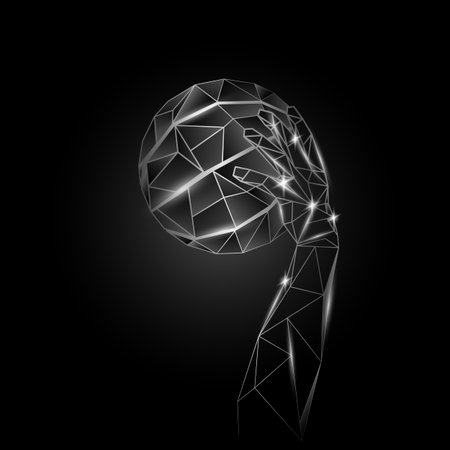 Basketball ball and basketball player hand. Metallic polygonal sports illustration.のイラスト素材