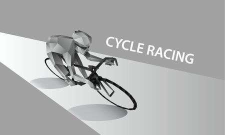 Abstract cyclist on the road. Polygonal cycling banner. Cycle racing low poly sport vector background.のイラスト素材