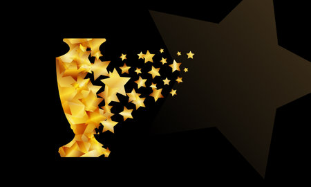 Champions cup background. Gold star particles form a sport trophy silhouette.のイラスト素材
