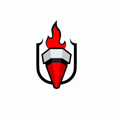 Torch with flames on the heraldic shield background. Logo template for sports competitions, education organizations.のイラスト素材