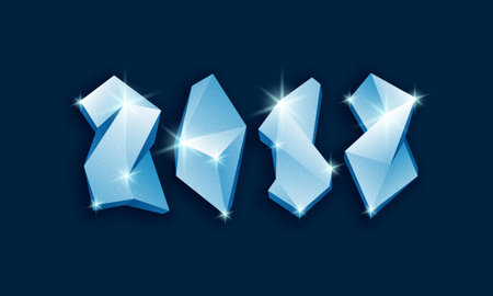 Happy New Year 2018 text design. Ice polygonals number illustration for calendar.のイラスト素材