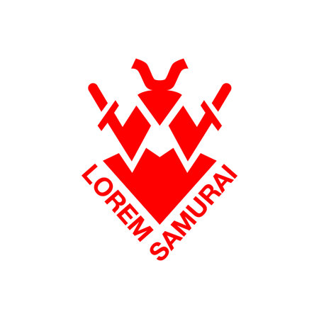 Samurai and two swords behind him. Red abstract geometric emblem template.のイラスト素材