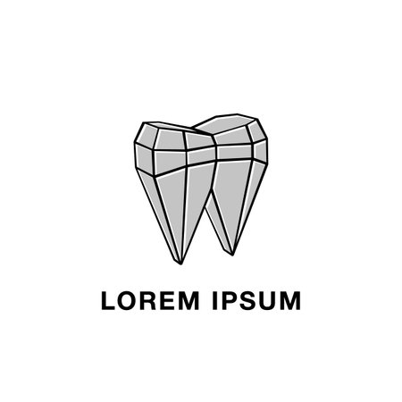 Polygonal mesh and tooth abstract icon. Gray low poly tooth logo template for the business card, branding and corporate identity.のイラスト素材