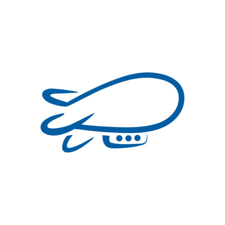 Airship linear abstract logo template. Blue Zeppelin dirigible vector icon.のイラスト素材