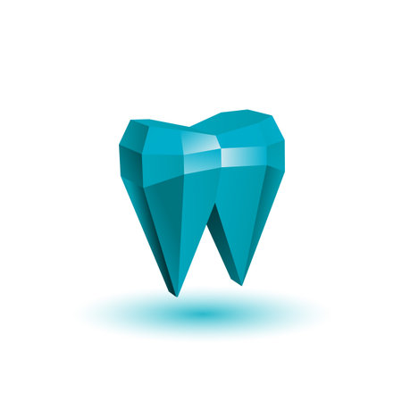 Polygonal abstract tooth. Blue low poly tooth illustration.のイラスト素材