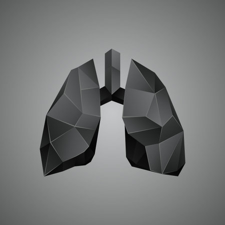 Black low poly human lungs on a gray background. Abstract anatomy organ.のイラスト素材