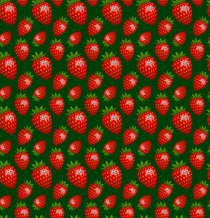 Seamless strawberry pattern on a green background.のイラスト素材