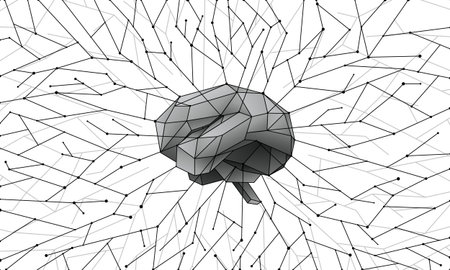 Deep training and neural networks around the brain. Polygonal artificial intelligence conceptual background.のイラスト素材