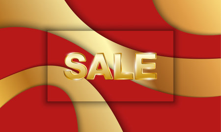 Christmas Sale banner template. Golden sale letters with shadow embossing frame on red and gold paper cut layers background.のイラスト素材
